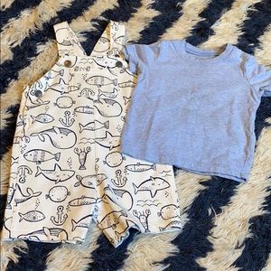 2 piece tee & whale shortalls set